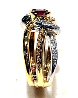 Ring Sommer Woman Anni '80 in Yellow Gold Rubino 0.40 Ct RUB CT 0.40 DIA CT 0.12 VS/G - RUB CT 0.40 DIA CT 0.12 VS/G